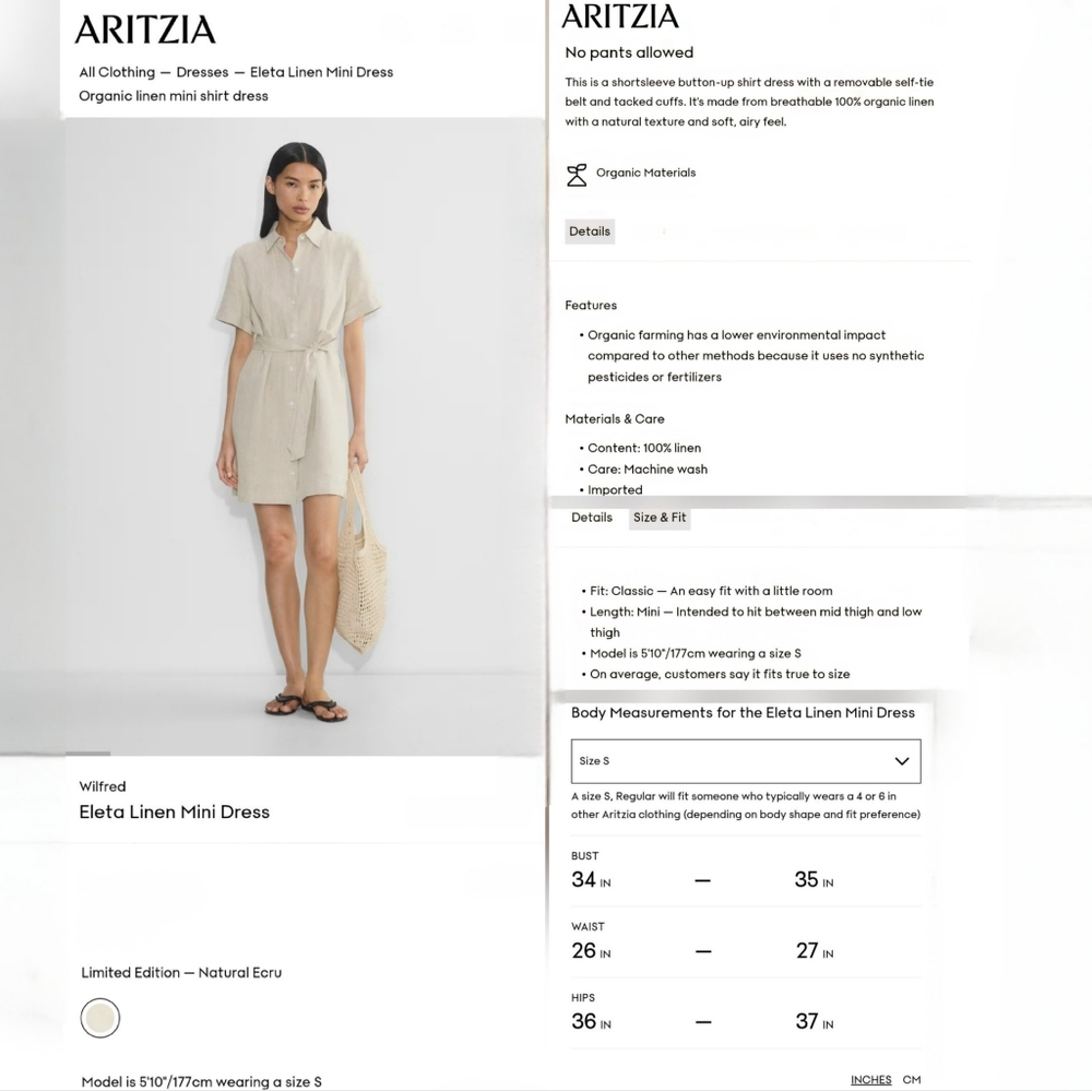 🇨🇦 Aritzia Wilfred Beige Eleta Linen Mini Dress - Picture 15 of 16